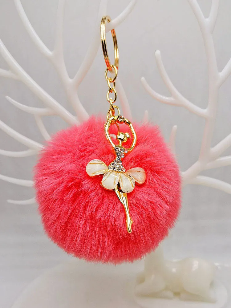 Ballerina Girl Imitation Rex Rabbit Plush Ball Keychain Pendant Gift