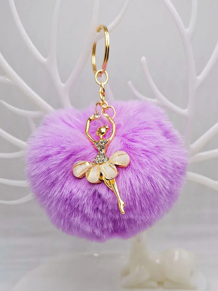 Ballerina Girl Imitation Rex Rabbit Plush Ball Keychain Pendant Gift