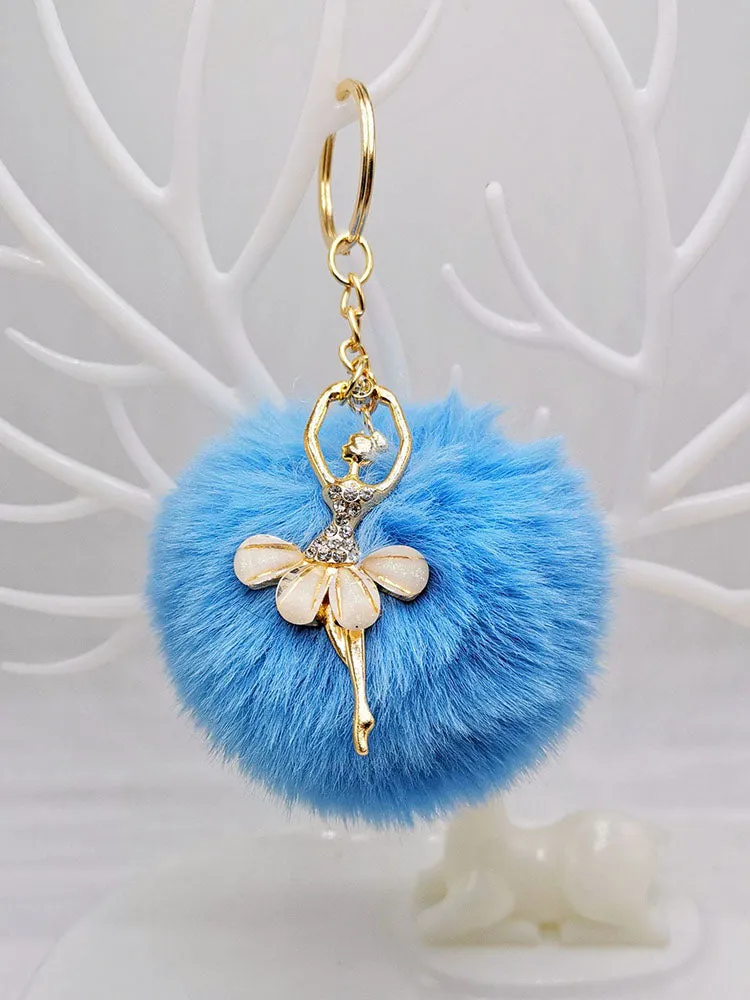 Ballerina Girl Imitation Rex Rabbit Plush Ball Keychain Pendant Gift