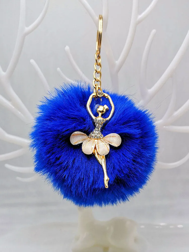 Ballerina Girl Imitation Rex Rabbit Plush Ball Keychain Pendant Gift