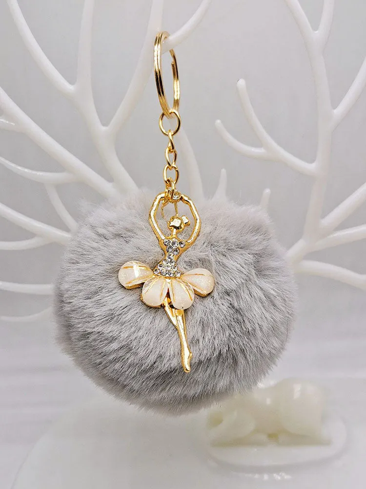 Ballerina Girl Imitation Rex Rabbit Plush Ball Keychain Pendant Gift