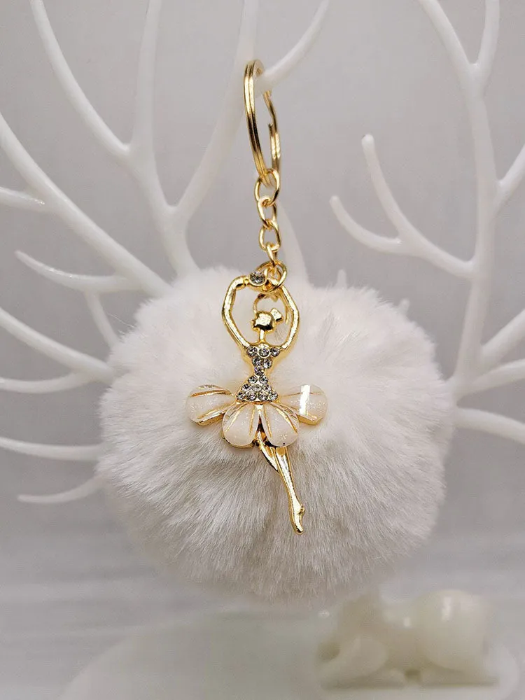 Ballerina Girl Imitation Rex Rabbit Plush Ball Keychain Pendant Gift