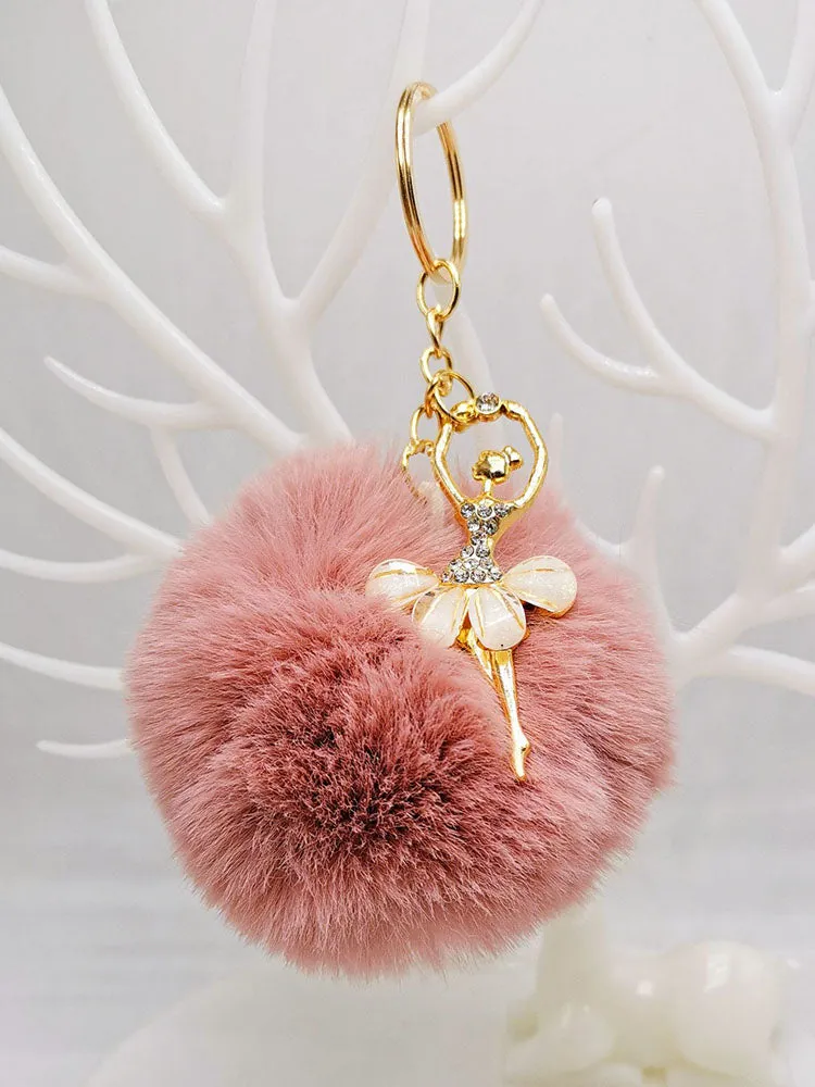 Ballerina Girl Imitation Rex Rabbit Plush Ball Keychain Pendant Gift
