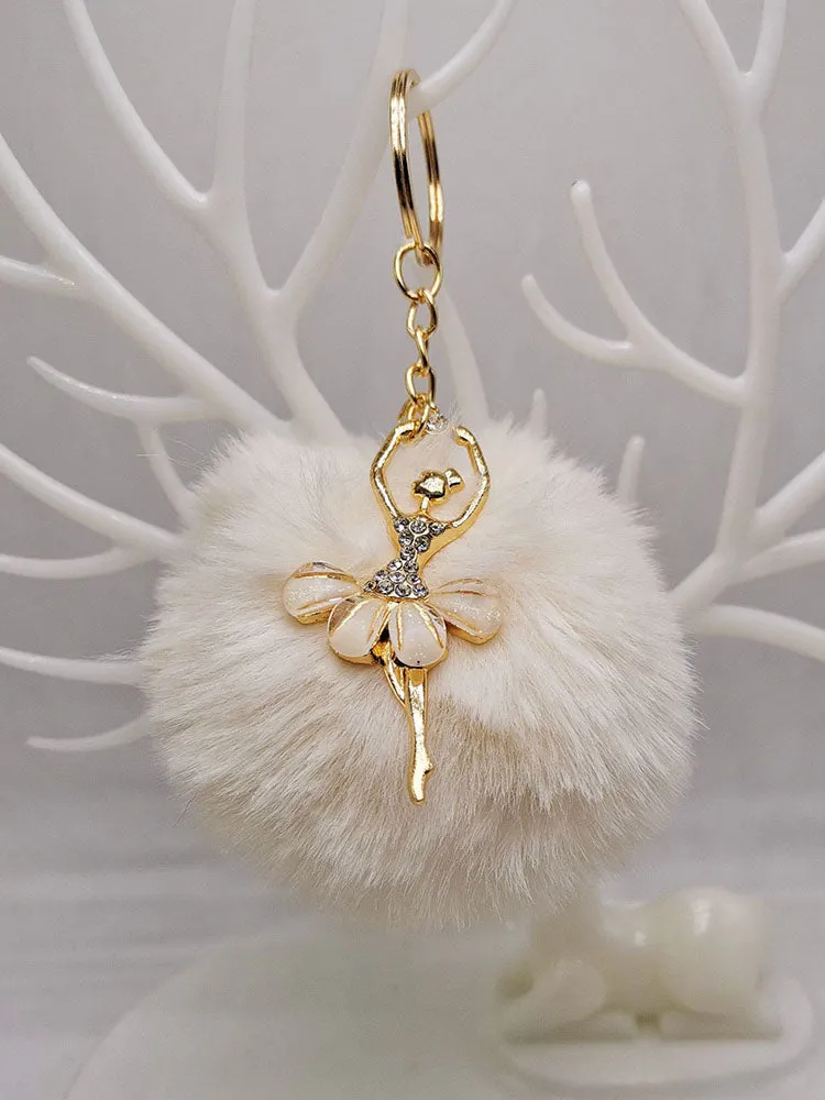Ballerina Girl Imitation Rex Rabbit Plush Ball Keychain Pendant Gift