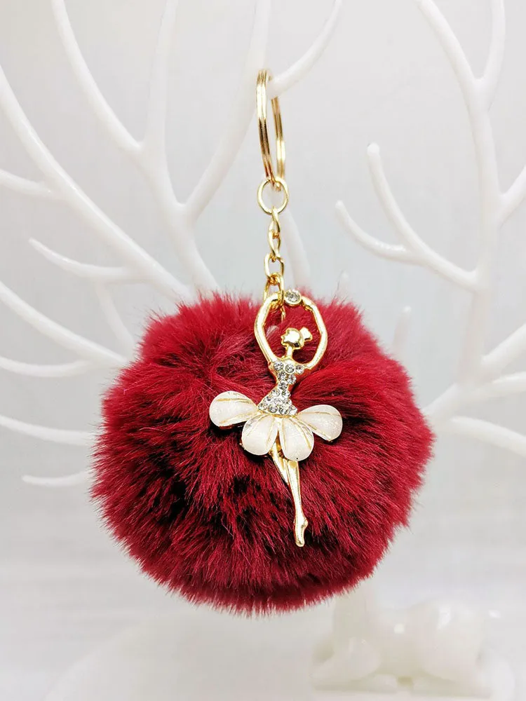 Ballerina Girl Imitation Rex Rabbit Plush Ball Keychain Pendant Gift