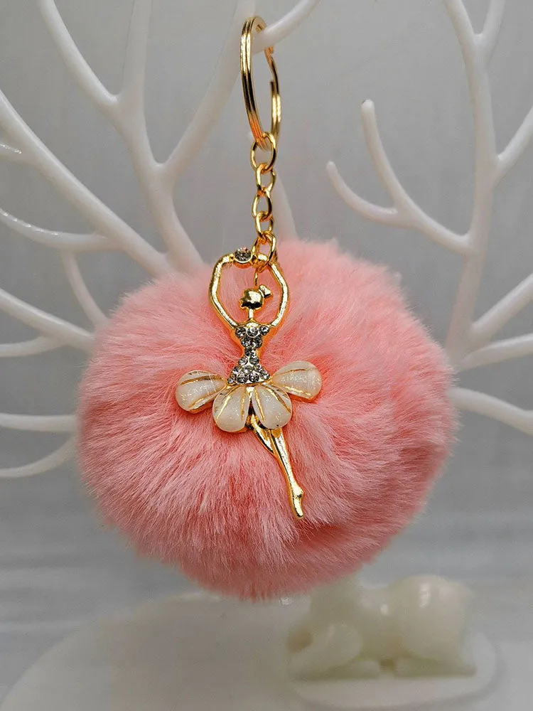 Ballerina Girl Imitation Rex Rabbit Plush Ball Keychain Pendant Gift