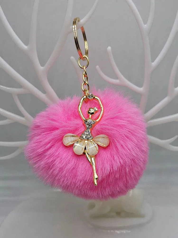 Ballerina Girl Imitation Rex Rabbit Plush Ball Keychain Pendant Gift