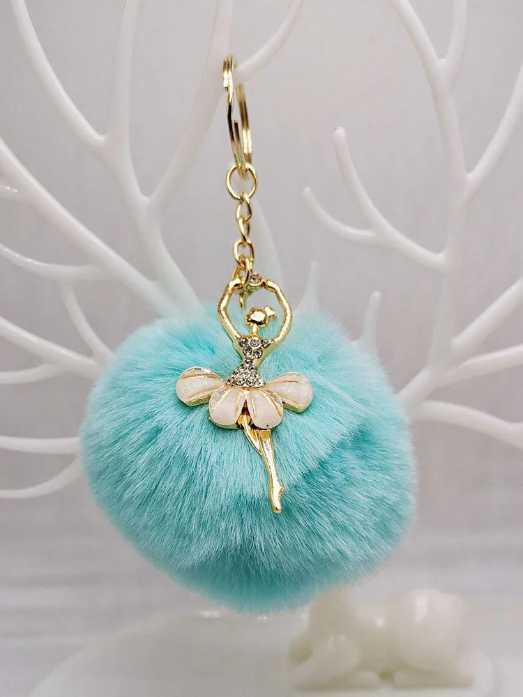 Ballerina Girl Imitation Rex Rabbit Plush Ball Keychain Pendant Gift