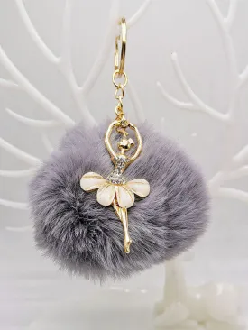 Ballerina Girl Imitation Rex Rabbit Plush Ball Keychain Pendant Gift