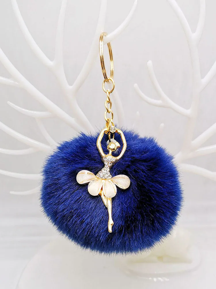 Ballerina Girl Imitation Rex Rabbit Plush Ball Keychain Pendant Gift