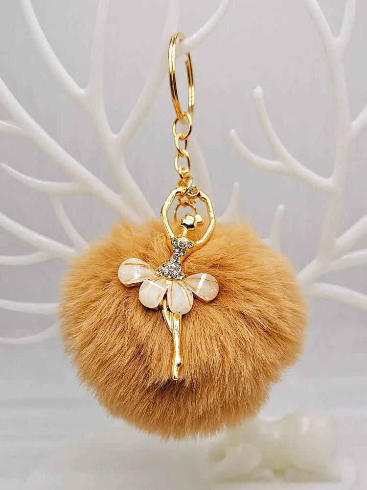 Ballerina Girl Imitation Rex Rabbit Plush Ball Keychain Pendant Gift