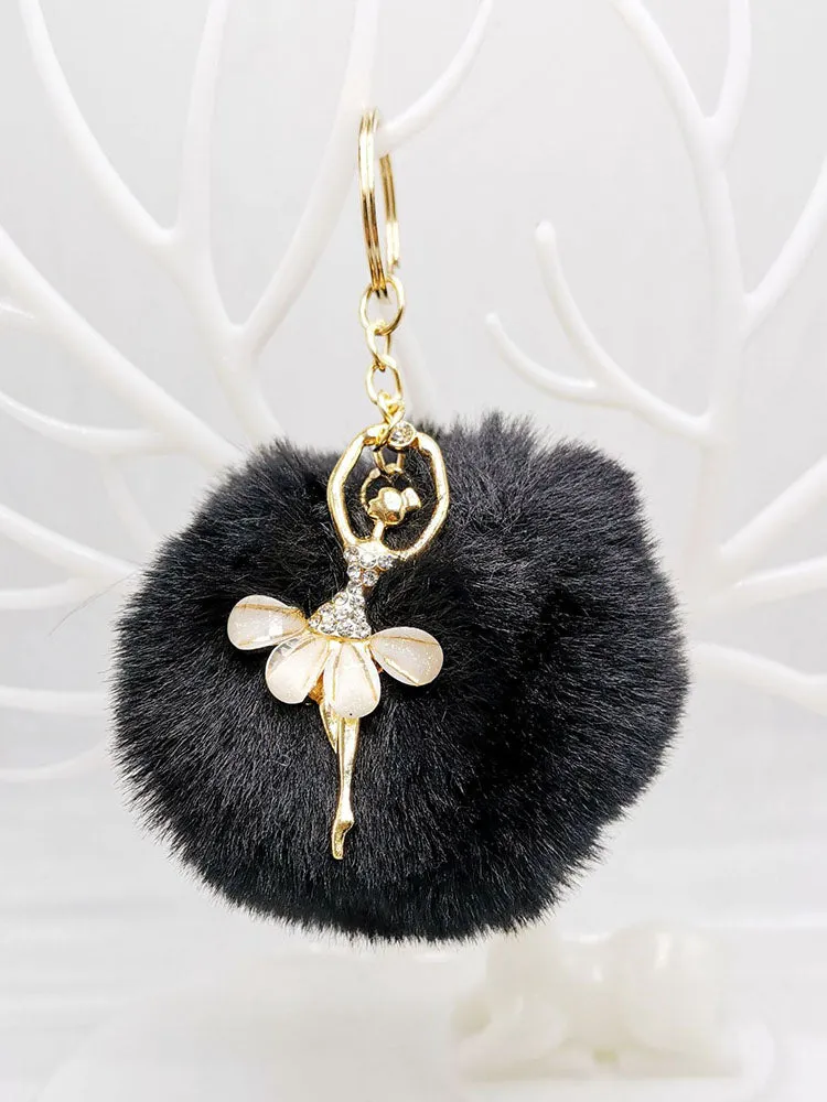 Ballerina Girl Imitation Rex Rabbit Plush Ball Keychain Pendant Gift