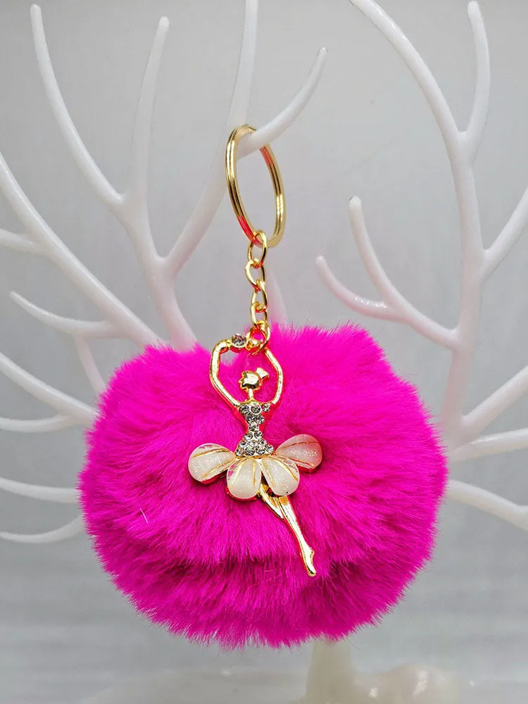 Ballerina Girl Imitation Rex Rabbit Plush Ball Keychain Pendant Gift