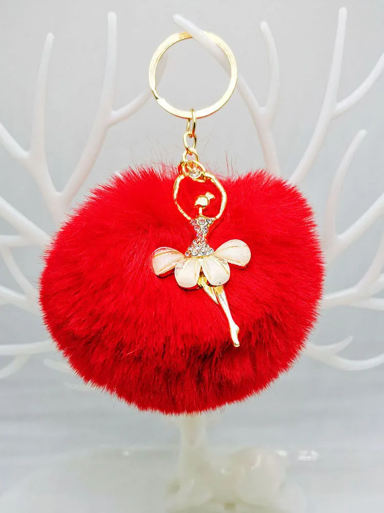 Ballerina Girl Imitation Rex Rabbit Plush Ball Keychain Pendant Gift
