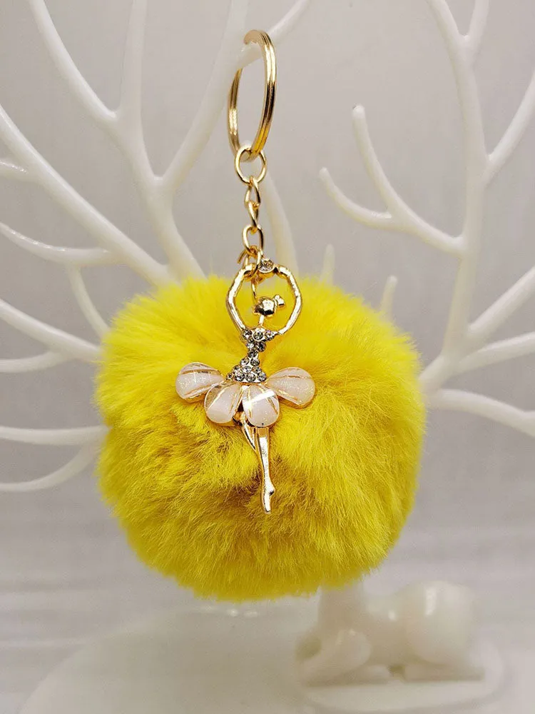 Ballerina Girl Imitation Rex Rabbit Plush Ball Keychain Pendant Gift