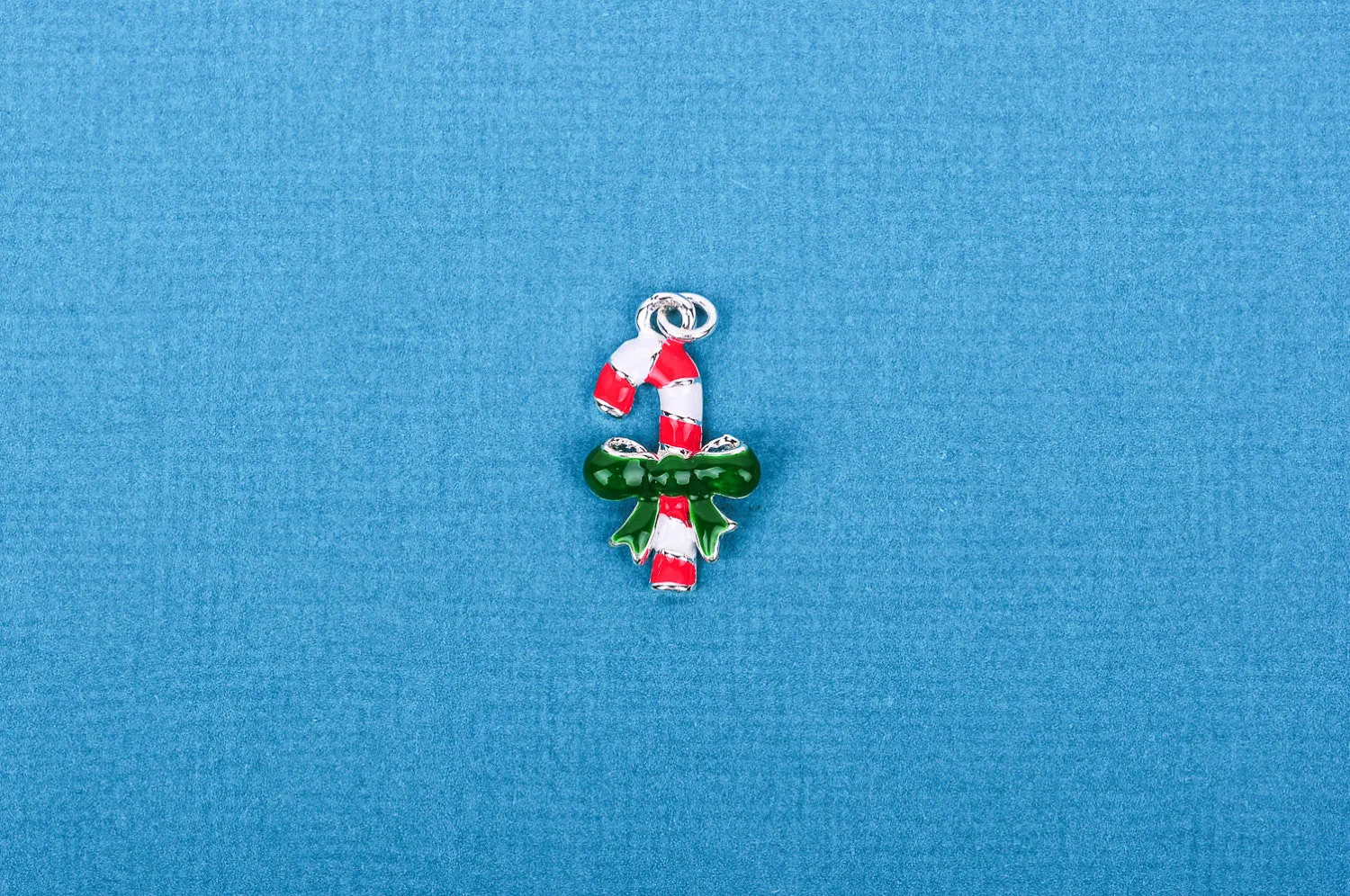 CANDY CANE with Bow Silver Plated Enamel Charm Pendant for Christmas  che0233