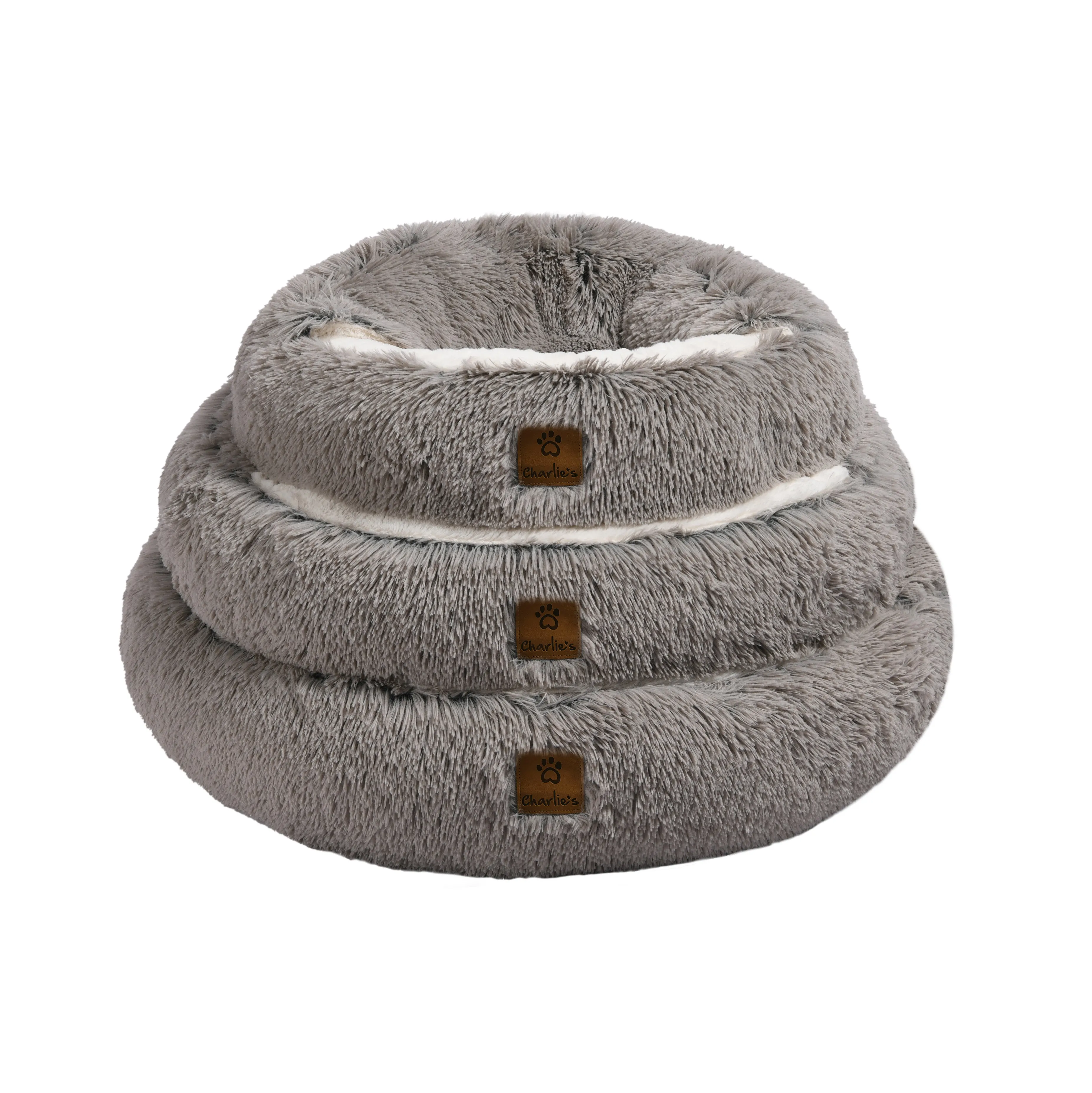 Cushioned Snookie Hooded Pet Nest Bed Faux Fur Grey