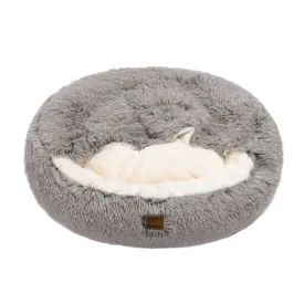 Cushioned Snookie Hooded Pet Nest Bed Faux Fur Grey