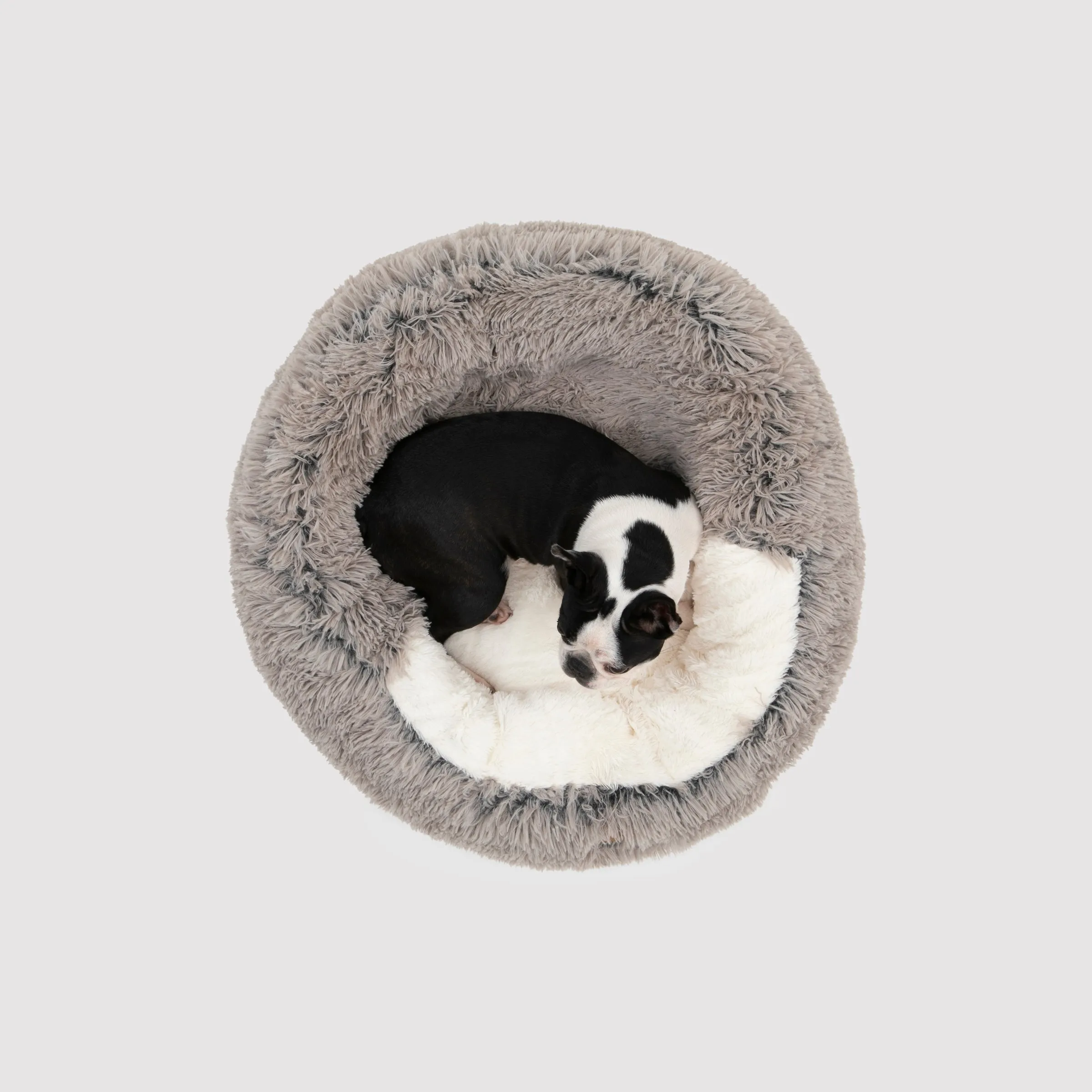 Cushioned Snookie Hooded Pet Nest Bed Faux Fur Grey