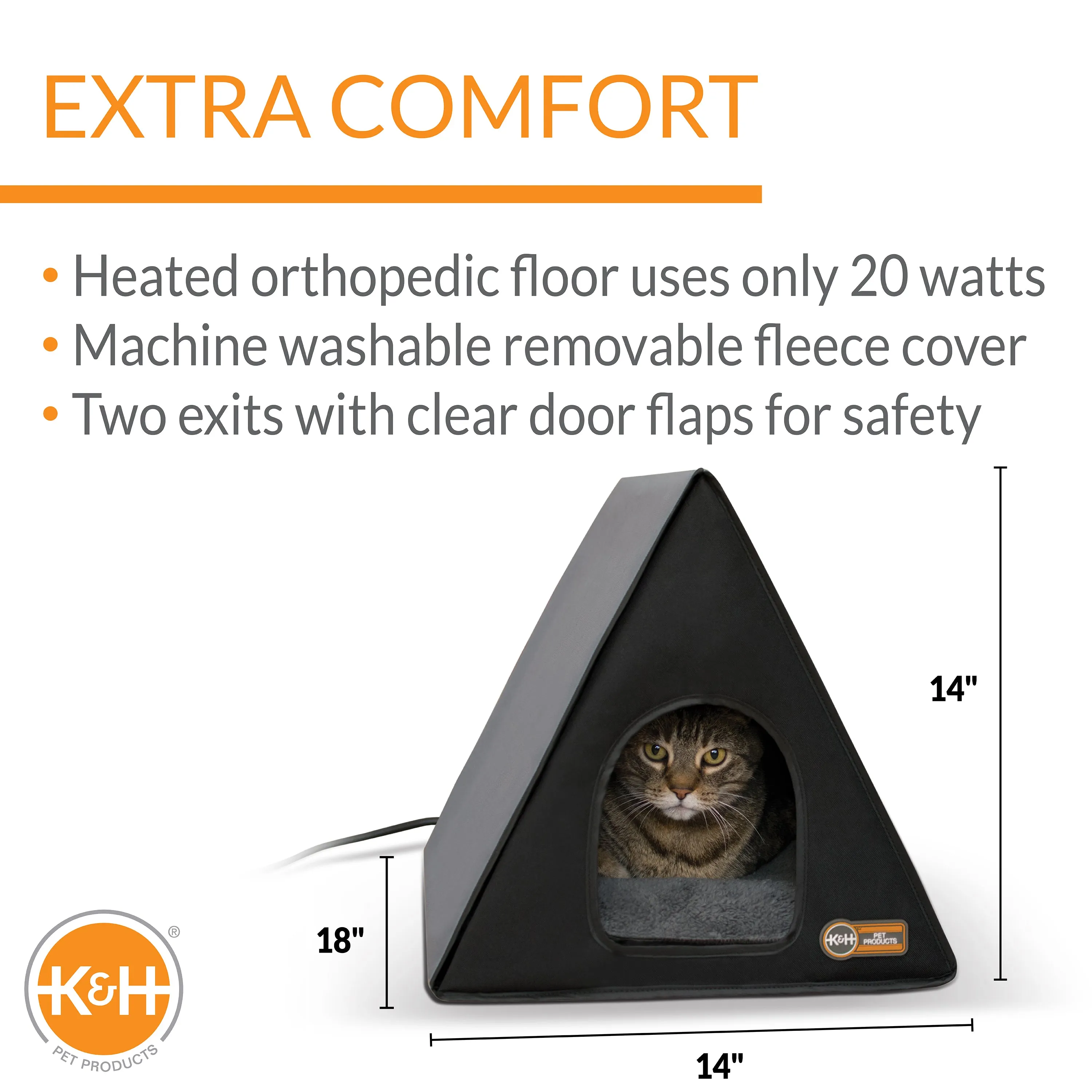 K&H Thermo A-Frame Heated Cat House - Gray/Black