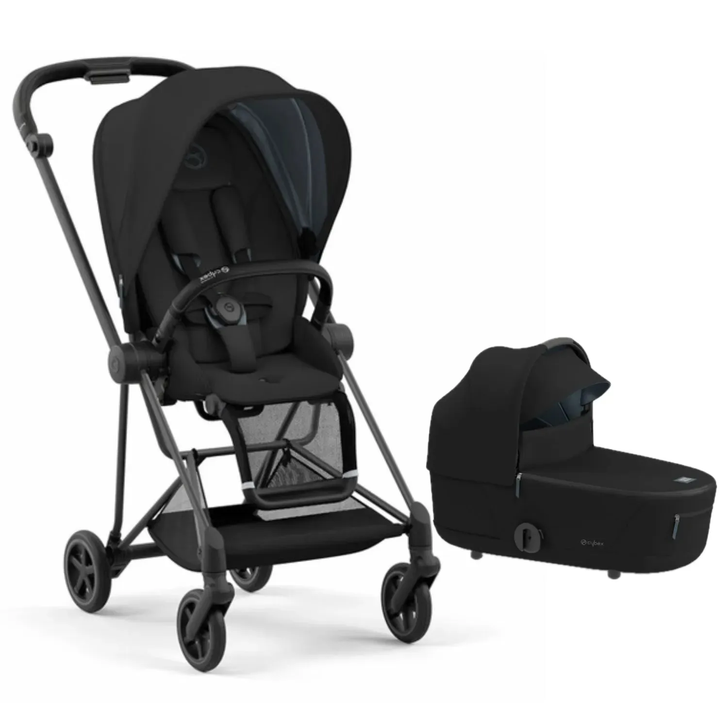 Mios3 Compact Lightweight Stroller  Free Carry Cot- Black / Matte Black Frame