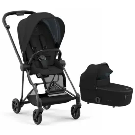 Mios3 Compact Lightweight Stroller  Free Carry Cot- Black / Matte Black Frame
