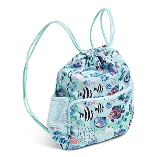 Vera Bradley Recycled Lighten Up Reactive Deluxe Drawstring Backsack Backpack, Paisley Wave Fish