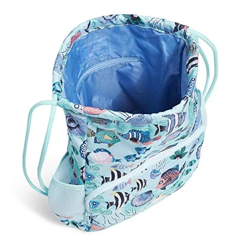 Vera Bradley Recycled Lighten Up Reactive Deluxe Drawstring Backsack Backpack, Paisley Wave Fish