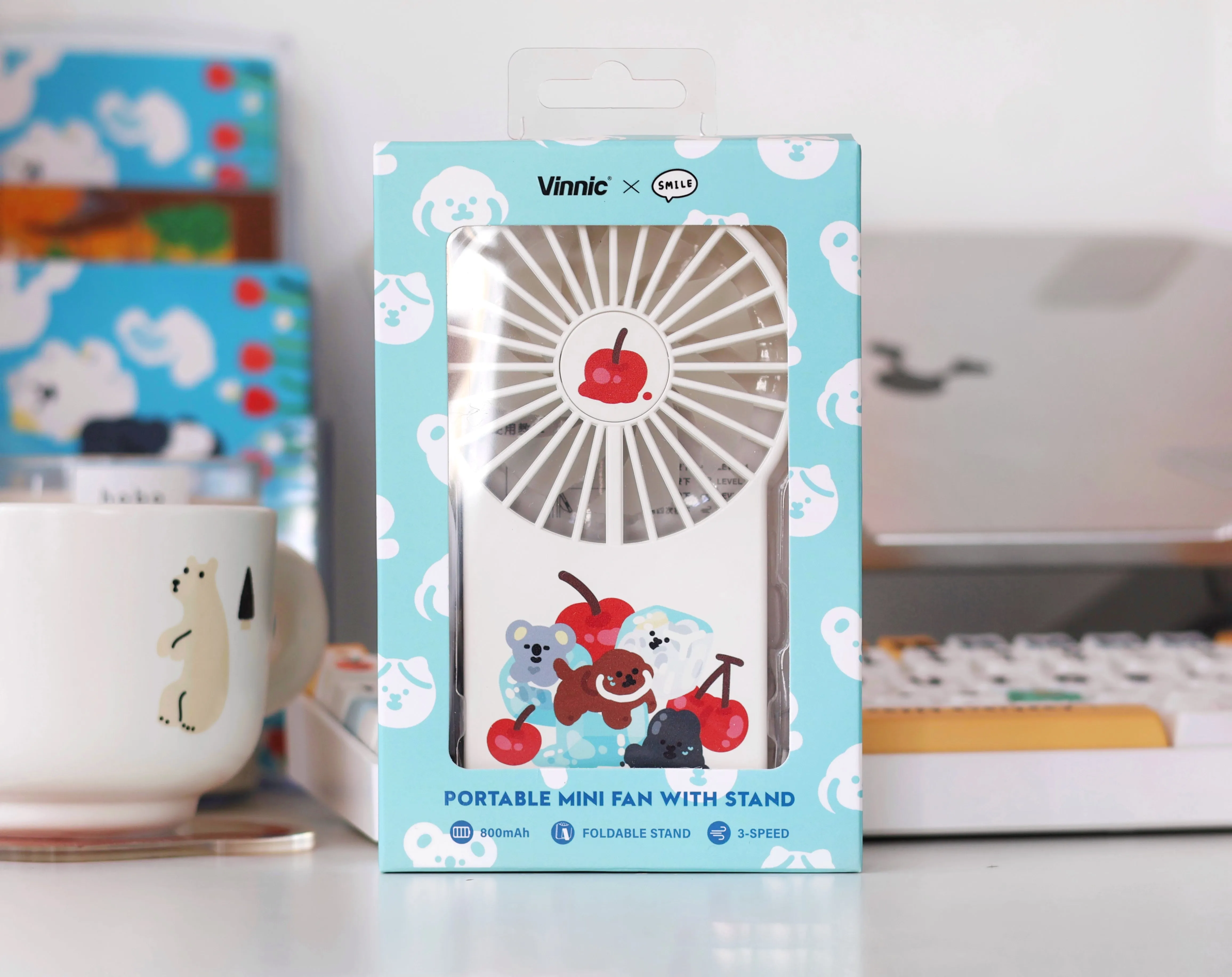 Vinnic X smile Studio Portable Mini Fan with stand - Cherry